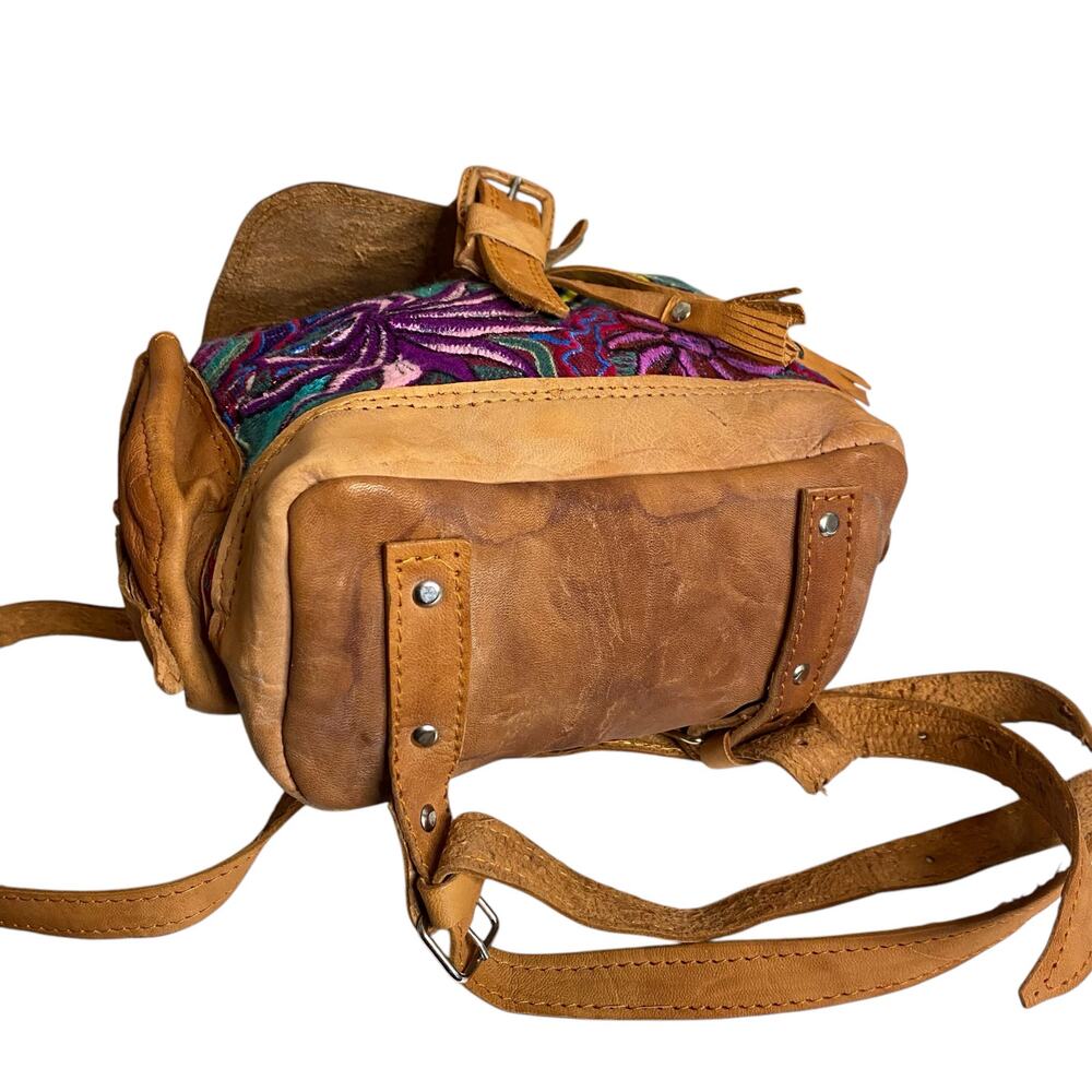 Handmade Boho Genuine Leather Mini Backpack w Floral Embroidery Details Festival - Picture 5 of 13